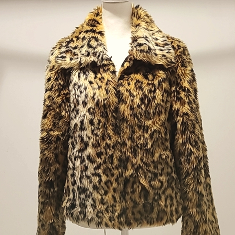 LANSHIFEI Vintage Leopard faux fur jacket